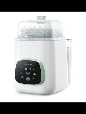 momcozy Electric Baby Bottle Sterilizer and Dryer - White with Mint Green